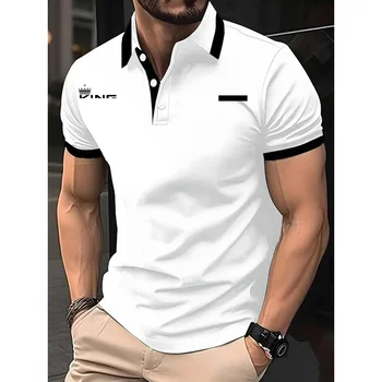 Polo da uomo, camicia da golf, sportiva casual, con risvolto, a maniche corte, alla moda, con patch color block basic, estiva, adatta