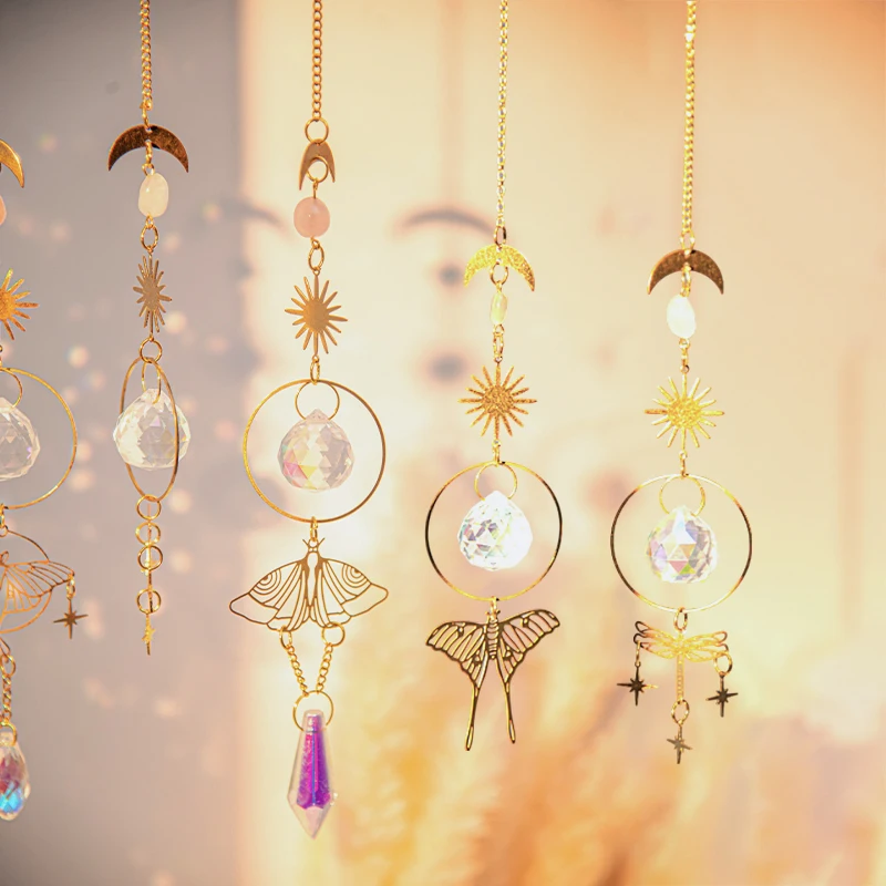 Sun Catcher Crystal Hanging Pendant Butterfly Sunlight Catcher Colored Crystal Hanging Wind Chimes Window Garden Pendant Decor sun catchers