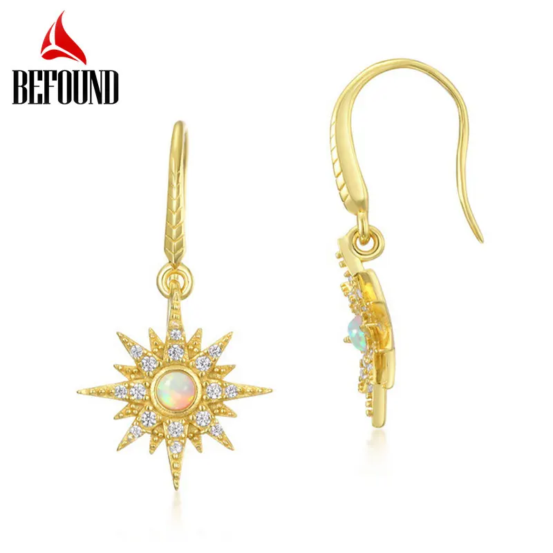 

Exquisite Hexagram Dangle Earrings Women 925 Silver Gold Plated Sun Shape Opal Hook Earrings Party Fashion Jewelry Accessories