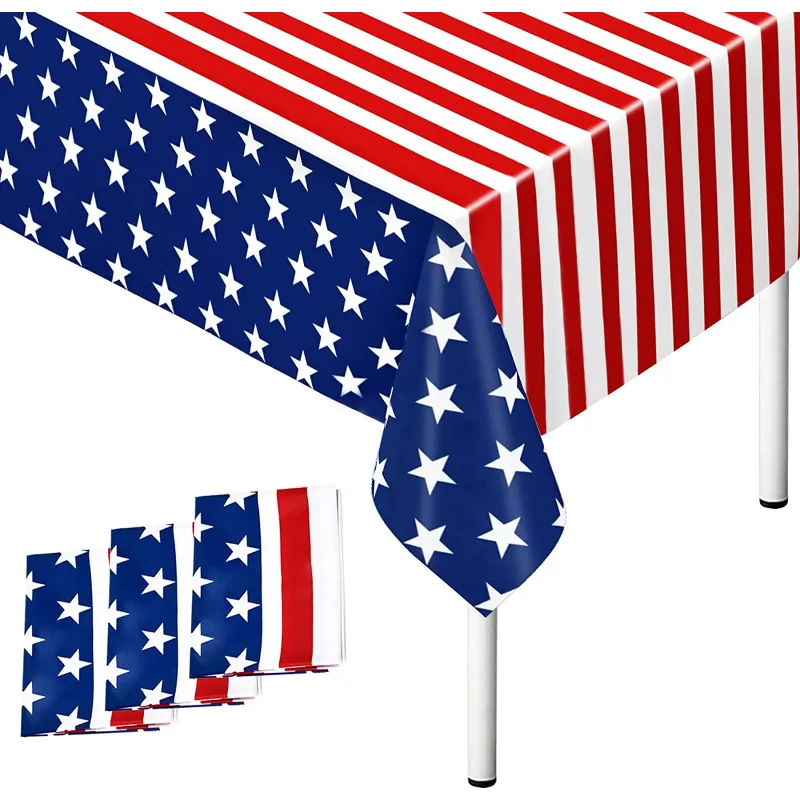 

54X108inch American Flag Table Cloth Cover Decor Veterans Patriotic Memorial Fourth July Disposable Party Plastic Tablecloth