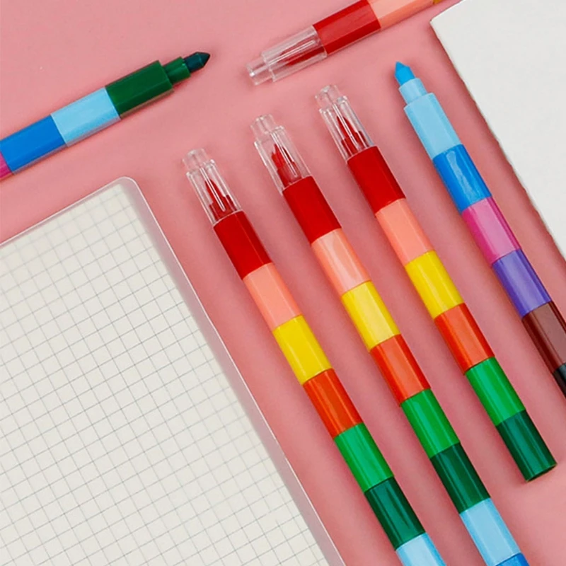 12 Colors Graffiti Crayons Stackable Puzzle Crayon Pens Total Length 10'' Kids Students Coloring Set for Home Xmas Party D5QC