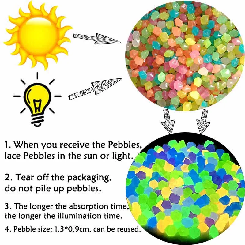 100/200Pcs Luminous Stones Garden Pebbles Luminous Pebbles Stones Outdoor Fish Tank Decoration Aquarium Yard Decor
