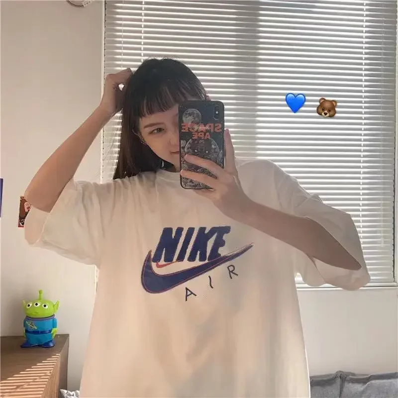 Nike White Blue Spring Summer Fashion Oversize Loose Short Sleeve Breathable Casual Men Women Exercise T-shirts Sports Tee