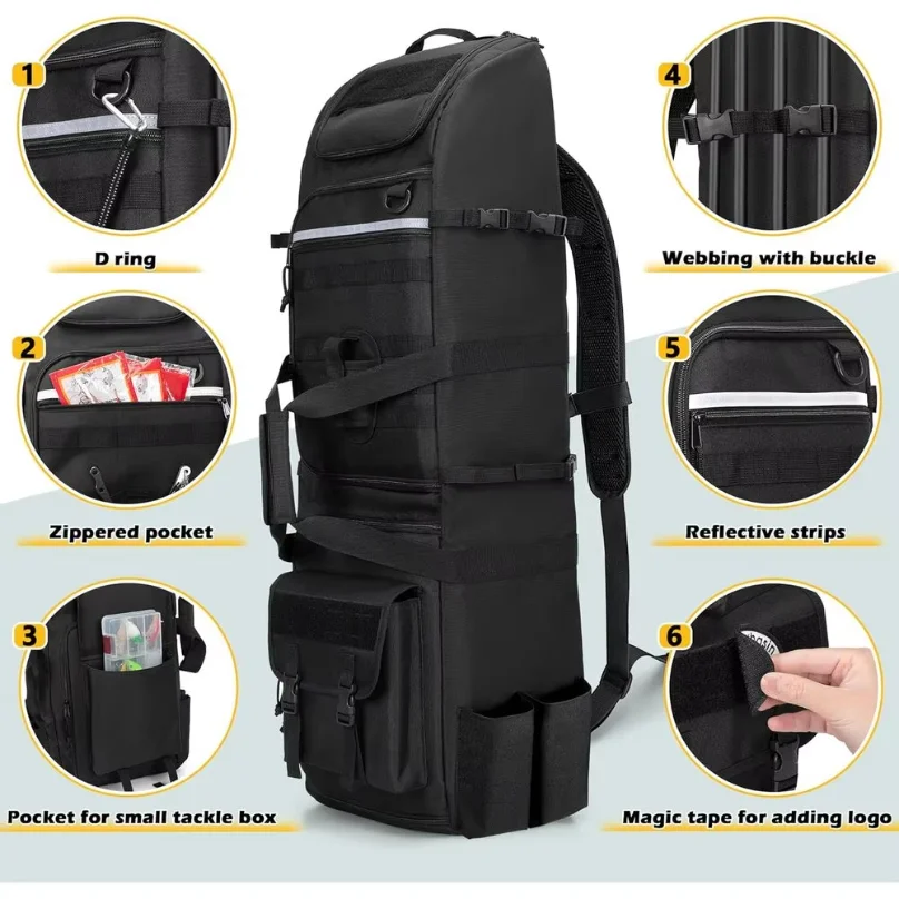 Fishing Backpack with 8-Rod Capacity, Tackle Bag, Gear Storage, and Tactical Molle System image 4
