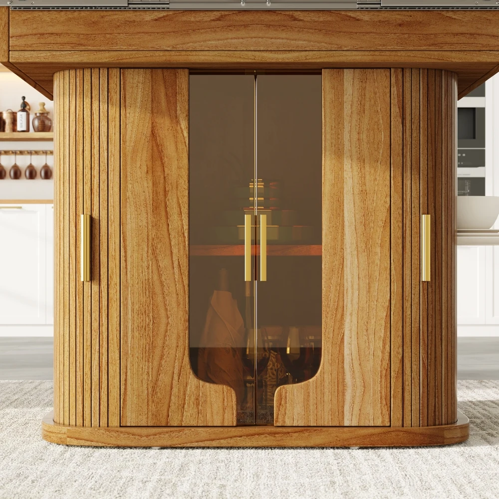 Moderner Ausziehbarer Runder bis Ovaler Esstisch aus Holz 118-158cm 6-Sitzer Küchen-Esstisch mit Glastür-Stauraum Wohnmöbel – Detail 12