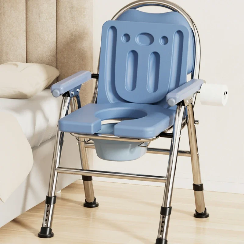 Stainless Steel Gourd Hole Shower Chair Foldable Toilet Seat Safe Shower Stool Adjustable Anti-Slip Bathing Chair