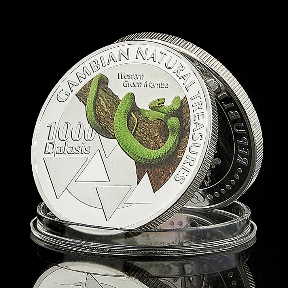 

2015 Republic Of Gambia Progress Peace Prosperity Westen Green Manbe 1000 Dalasis Silver Nature Animal Snake Challenge Coin Gift