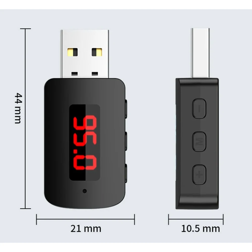 미니 USB 무선 오디오 어댑터 FM02 차량용 블루투스 5.3 송수신기 LED 디스플레이 탑재, 핸즈프리 통화 차량용 키트