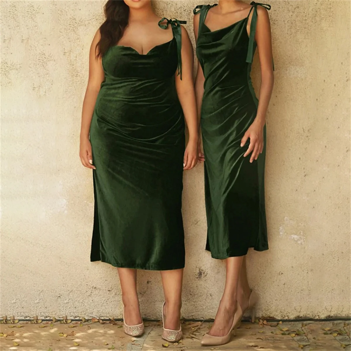 

Sheath/Ankle Velvet Midi Dress Suspenders For Formal Occasions And Parties In The Classic Solid Colour Robe De Fête Mariage