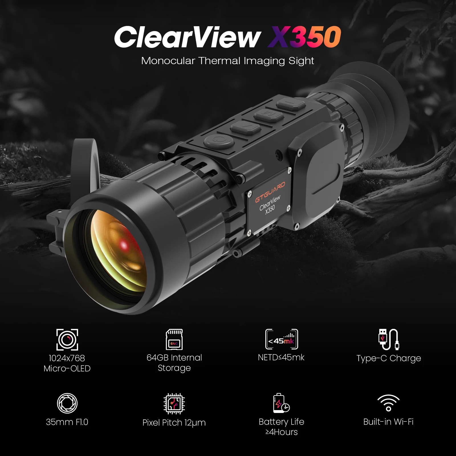 GTGUARD GTG-X350 Monoculaire Thermique 384x288 35mm Pour Chasse Et Observation