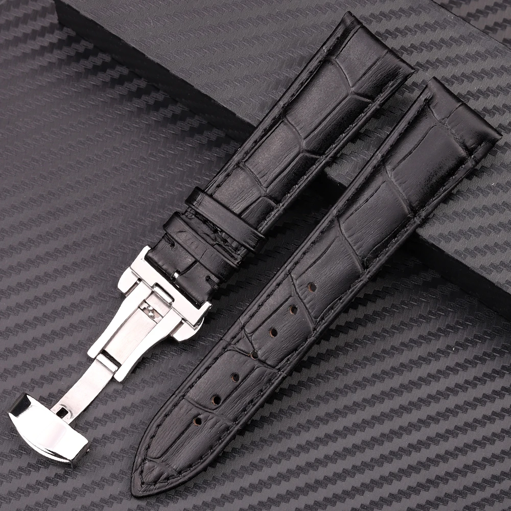 Luxury Calfskin Leather Watchband with Butterfly Clasp - Elegant Business-Class Strap in Multiple Colors