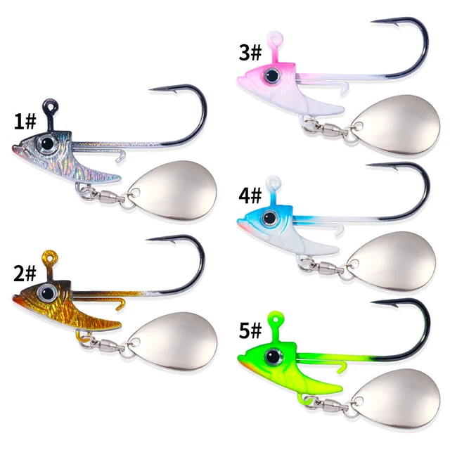 5pcs Underspin Jig Head Hooks Weighted with Spinner Blade Swimbait