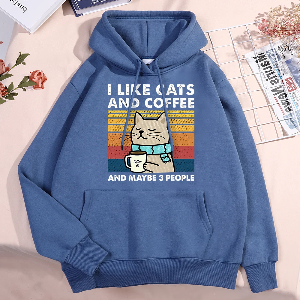 I Like Cats And Coffee Hoodies For Men Women Fashion Crewneck Clothes Loose Fleece New Hoodies Street Pullover Man Sweatshirt