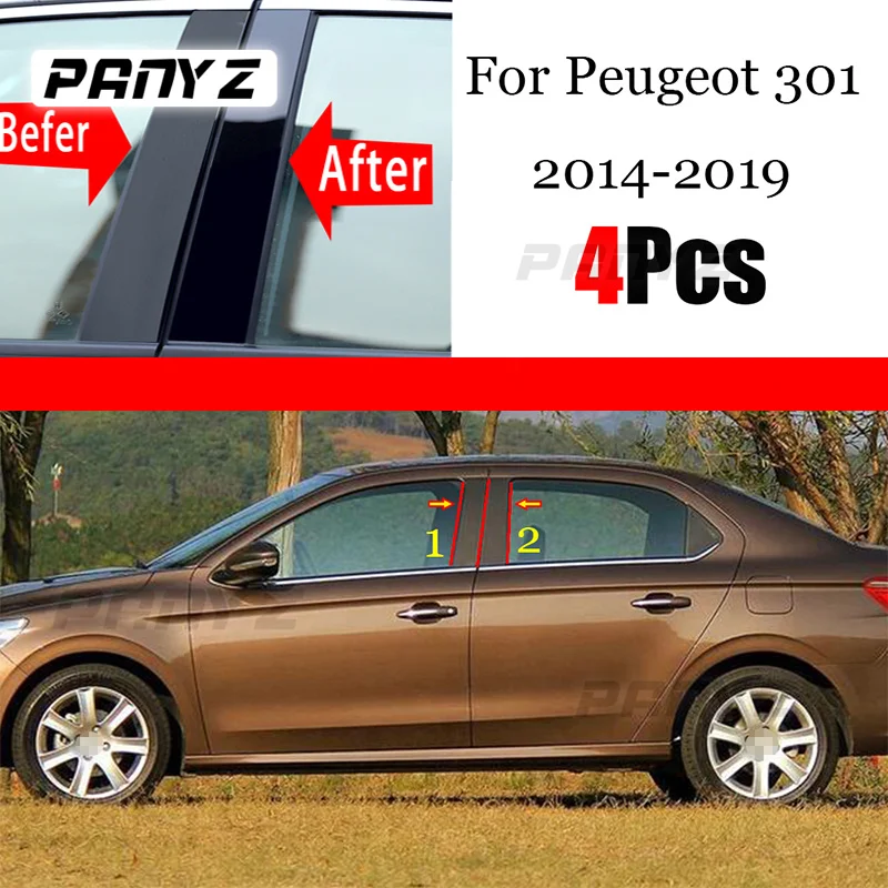 

4PCS Mirror Window Pillar Posts Trim For Peugeot 301 2013-2019 Mirror Window Pillar Post Cover Trim car window BC column sticker