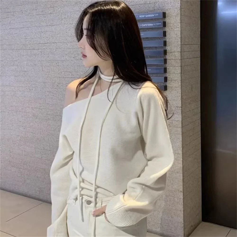 Spring Autumn New Sexy Pullovers for Women All-match Solid Soft Sweater Off Shoulder Casual Long Sleeve Warm Korean Style Tops 5