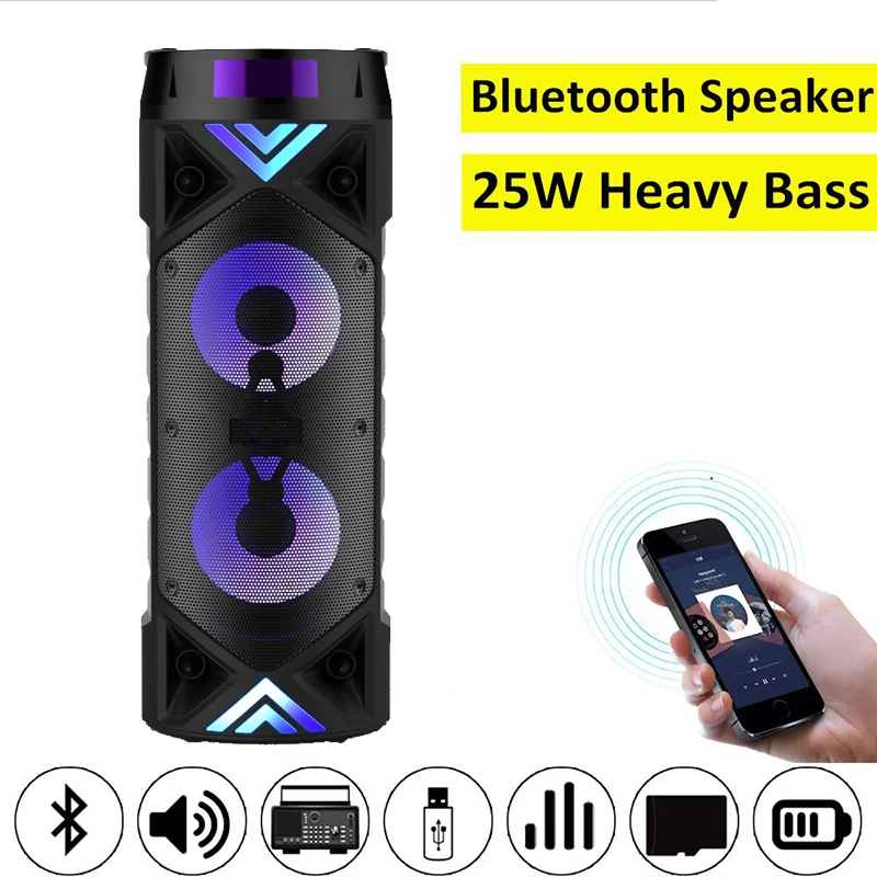 Altavoz portátil inalámbrico con Bluetooth, reproductor de música MP3 de graves potentes de 25W, Boombox, resistente al agua, Radio FM, Subwoofer|Altavoces de exterior| - AliExpress