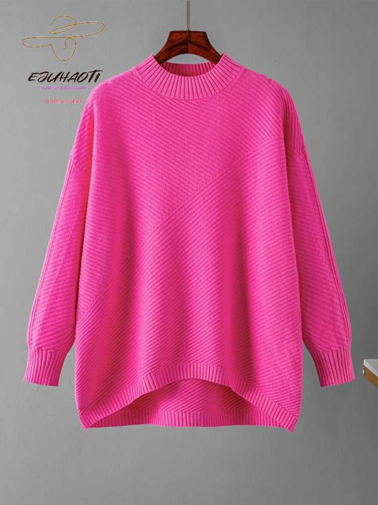 

UK Wind Sweater Women Autumn Winter New Loose High Elastic Long-sleeved Jumpers Mock Neck Bottoming Shirt Solid Color Pullover