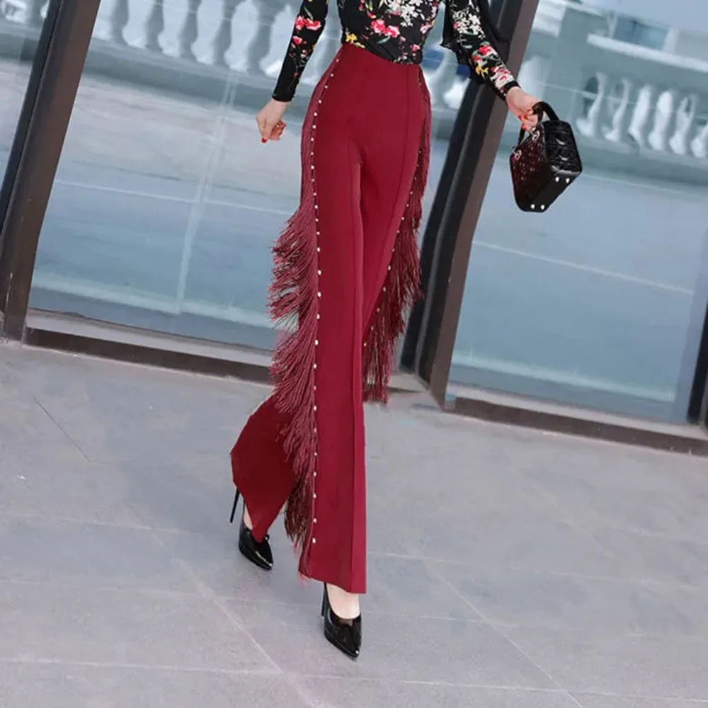 

Autumn New Fringe Wide-leg Pants Solid High Waist Tassel Elegant Trousers Ladies Fashion Street Bottoms Y2k Pantalones Women