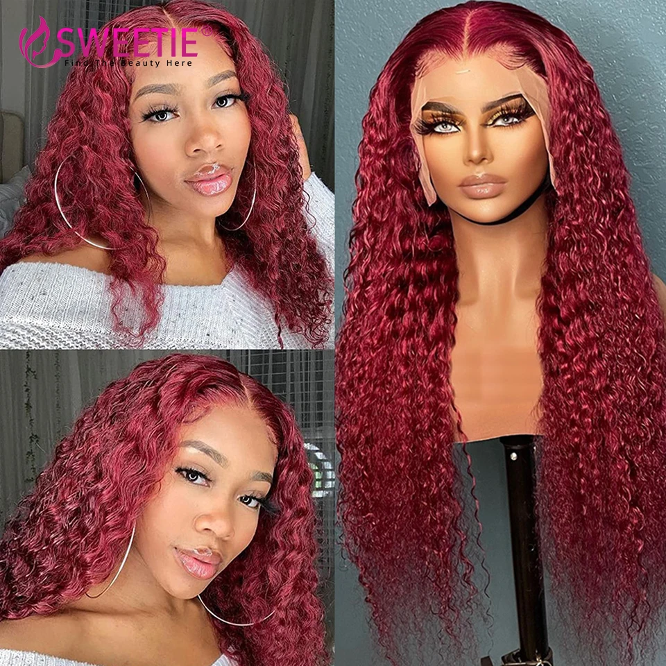 Burgundy Wave Lace Frontal Wig Deep Wave Frontal Burgundy Wig 99j