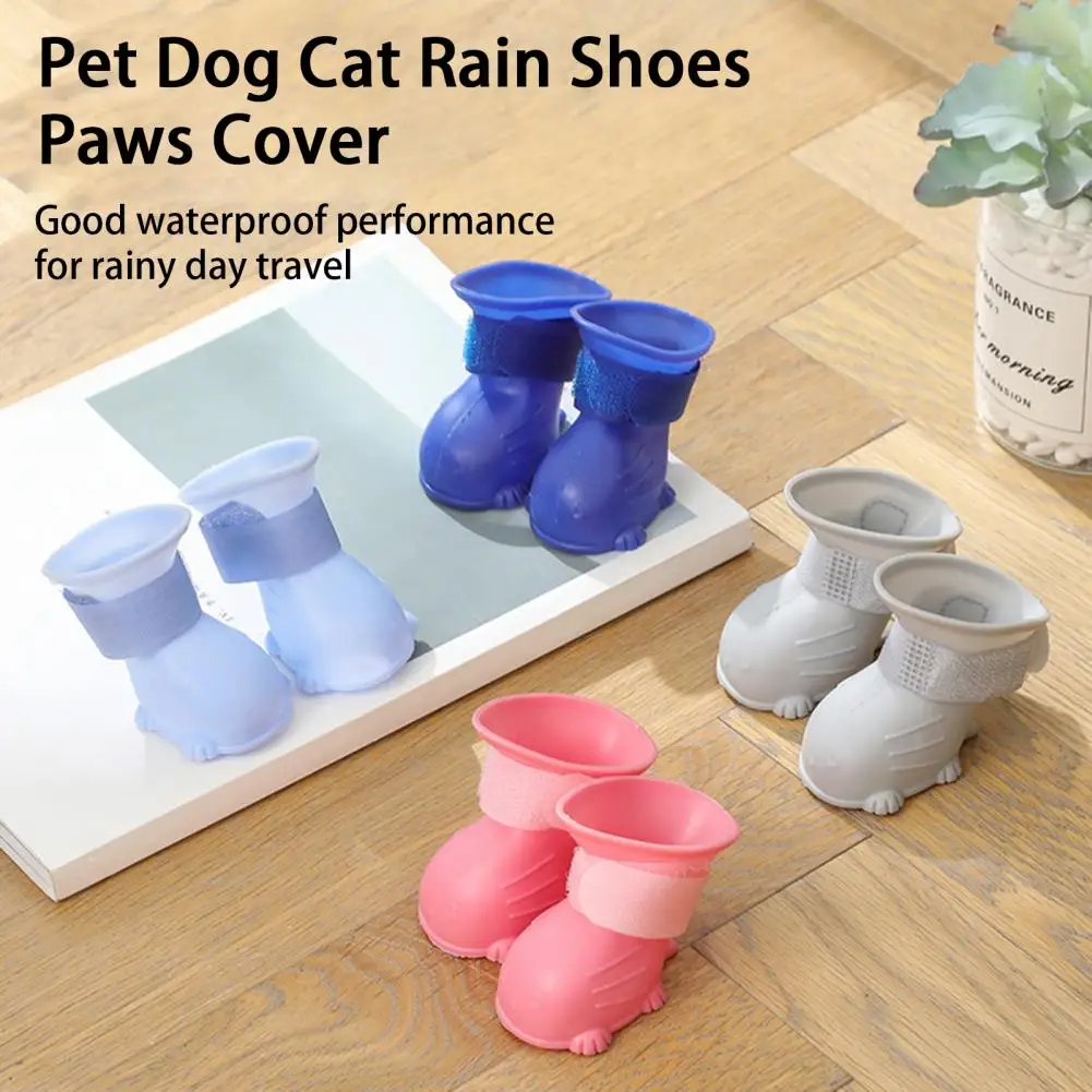 4Pcs Pet Shoes Non slip Wear resistant Waterproof Adjustable Pet Cat