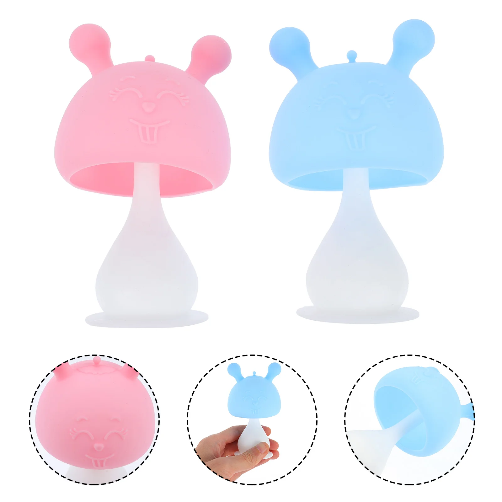 2 Pcs Mushroom Teether Food Grade Silicone Baby Teethers Habit Development Pain Relief Molar Soother Safe Training Toys