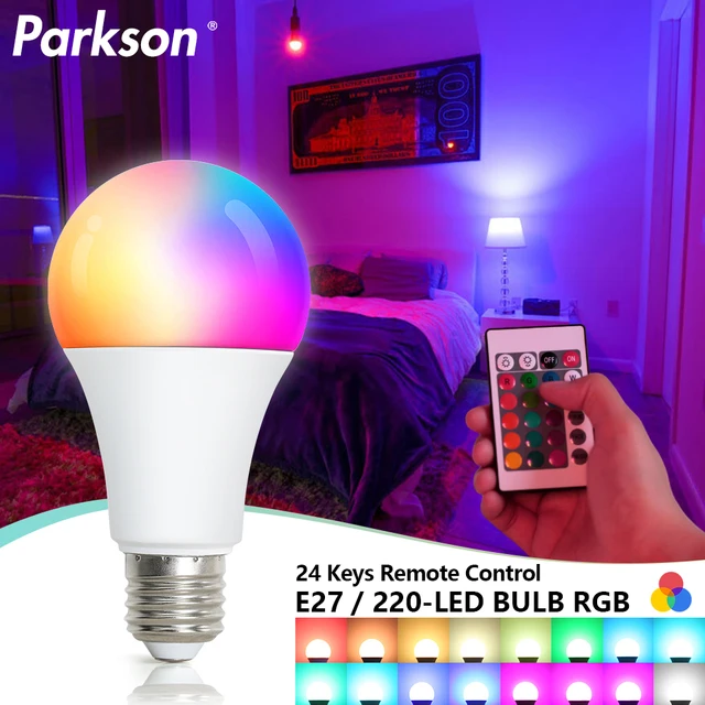RGB LED 전구 봄블라 LED, IR 리모컨, 변경 가능한 다채로운 RGBW LED 램프, 스포트라이트 전구, 220V, E27, 5W, 10W, 15W