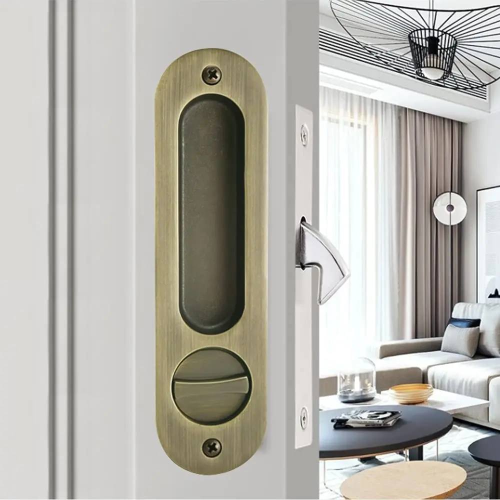 Sliding Barn Door Locks Invisible Door Handle with 3 Keys for Wooden Pocket Furniture Hardware 6.81 inches