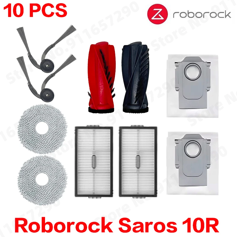 Roborock Saros Vacuum Accessories Kit - Main Brush, Side Brush, HEPA Filter, Mop Cloth, Dust Bag