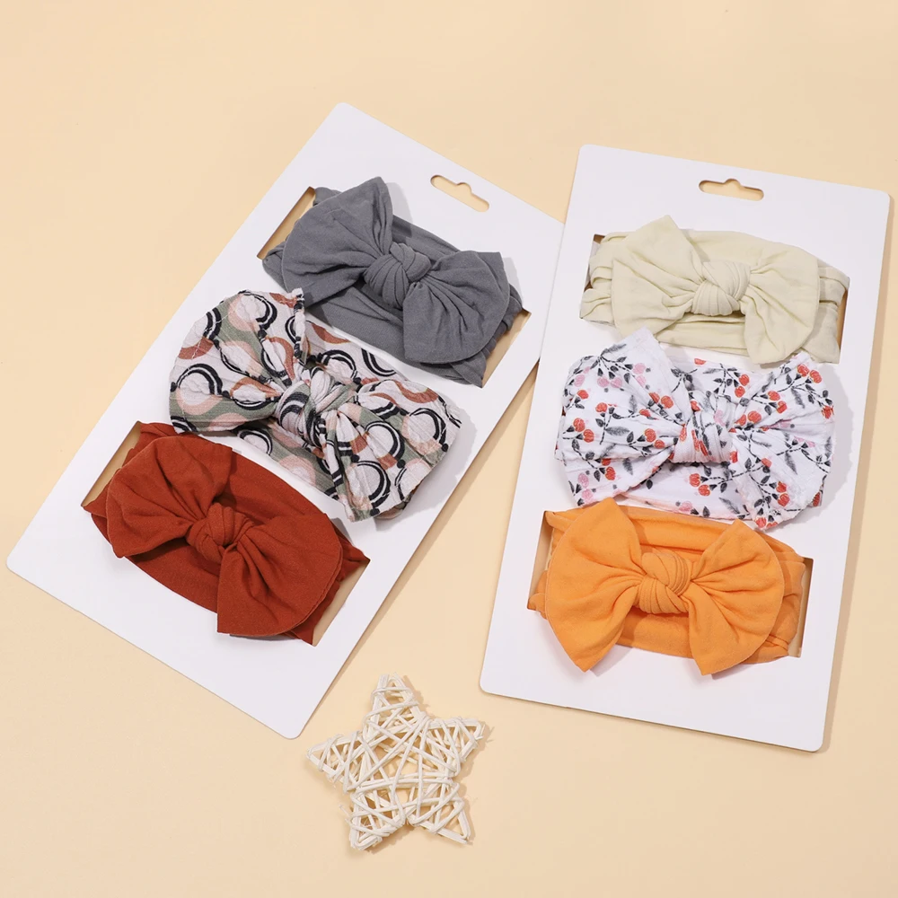 

3Pcs/Set Print Hair Bows Turban for Newborn Baby Girls Hair Accessories Elastic Rubber Bands for Girls Infant Headband