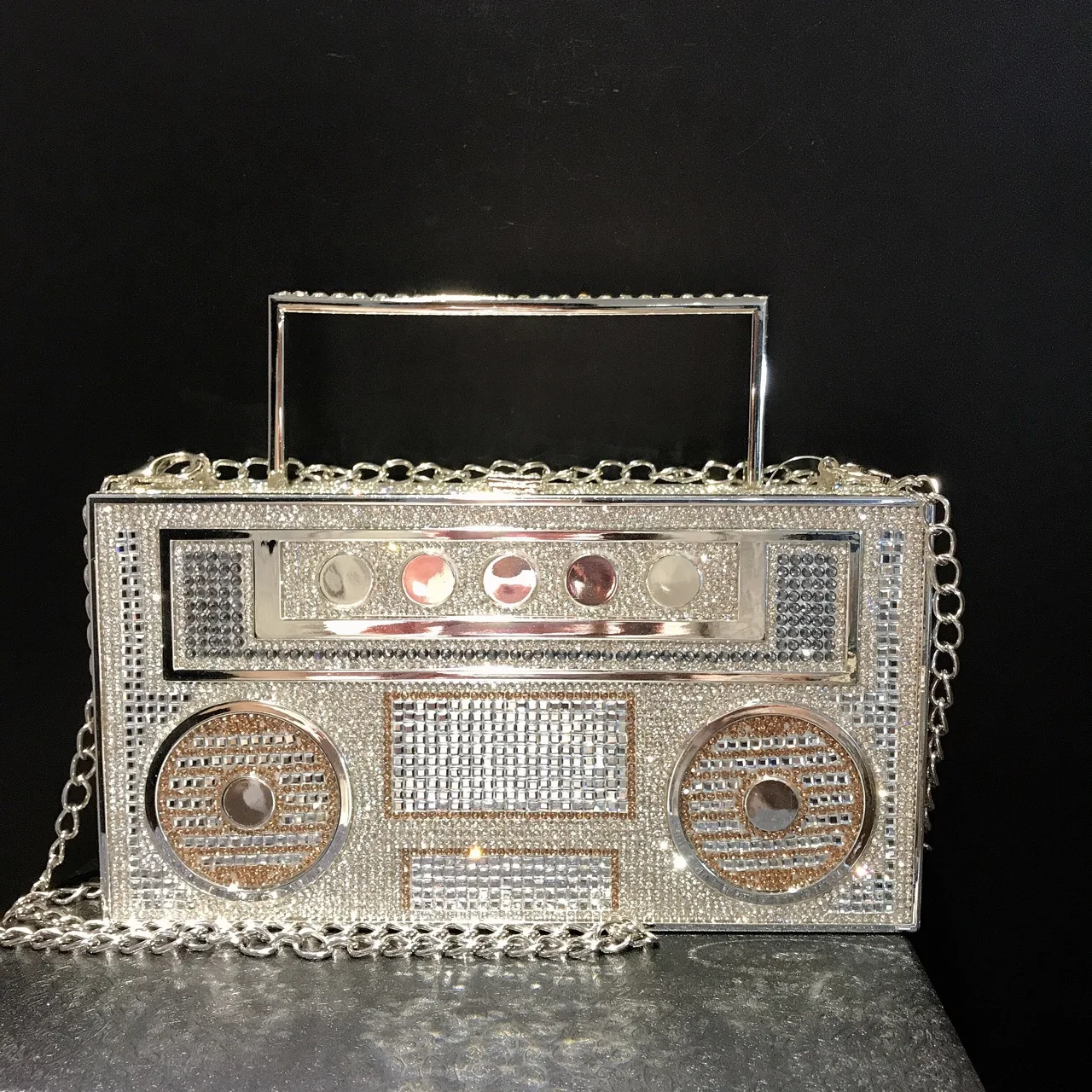 New With Recorder Radio Diamond Inlaid Dinner Female Tote Bag Party Banquet Square Handbag Clutch Bolsas Wedding Purses Y2k