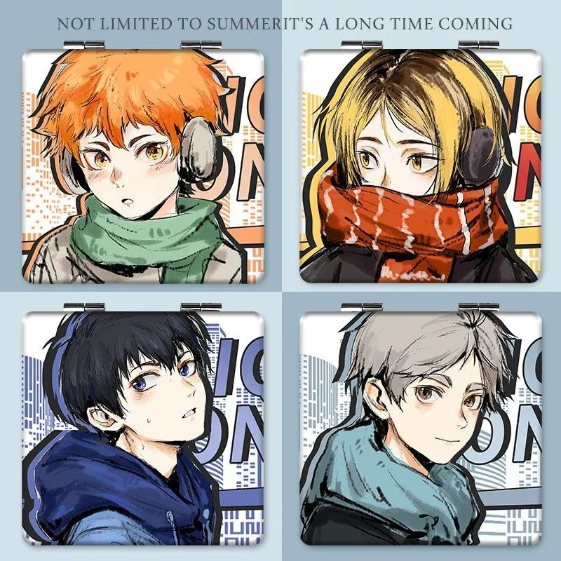 6x7cm, Haikyuu, Folding Double-sided Makeup Mirror, Portable Travel, Mini Light Compact, Anime Cute Girls Kids,Magnifying,Square