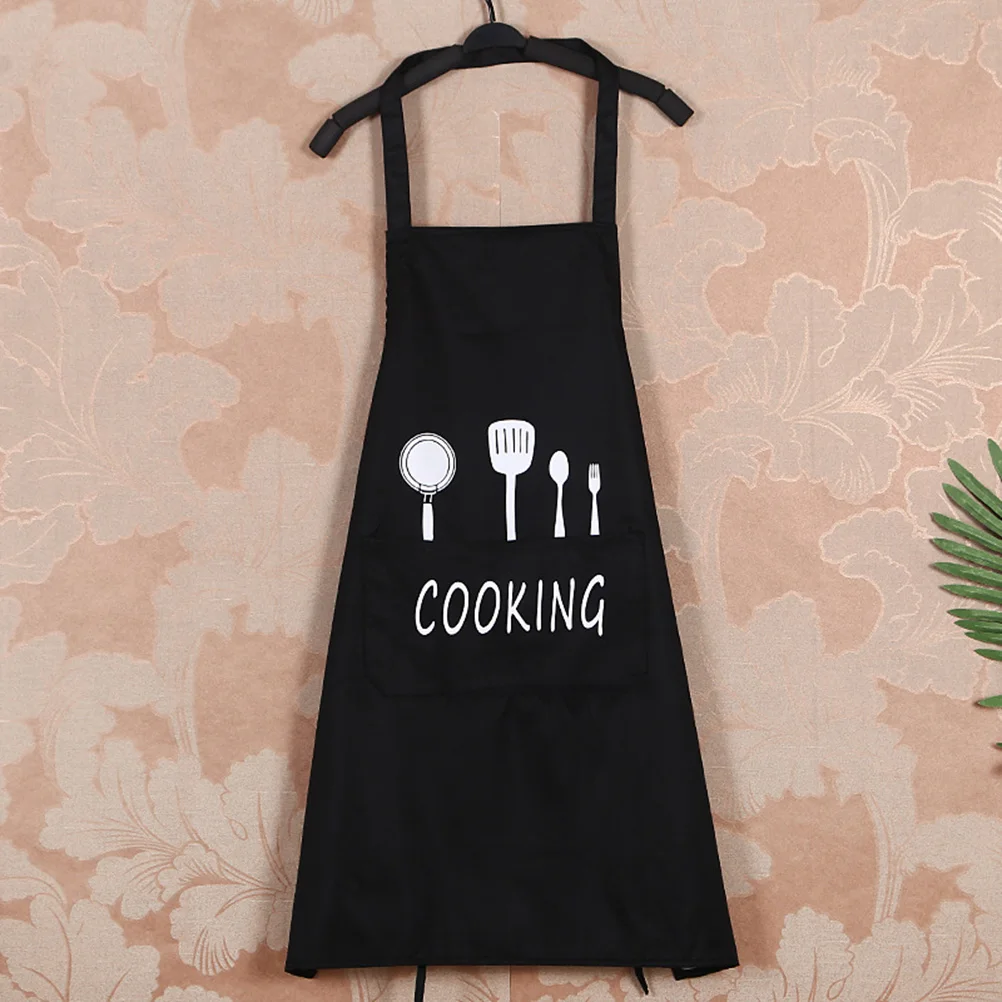 

Chef Cartoon Pattern Kitchen Apron Grease-proof Waterproof Breathable Cooking Aprons for Home Restaurant (Double Layer, Black