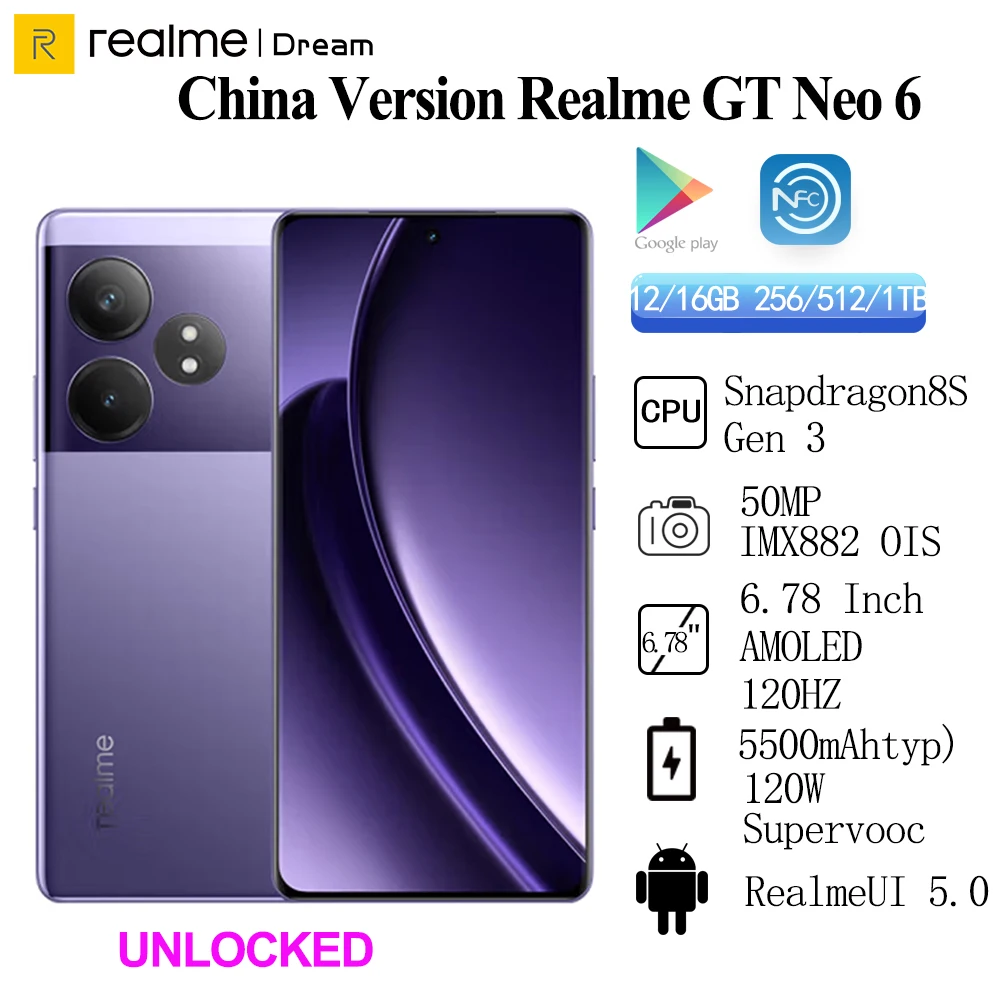 Original Realme GT Neo 6 Unlocked Sim Network Region Snapdragon 8S 