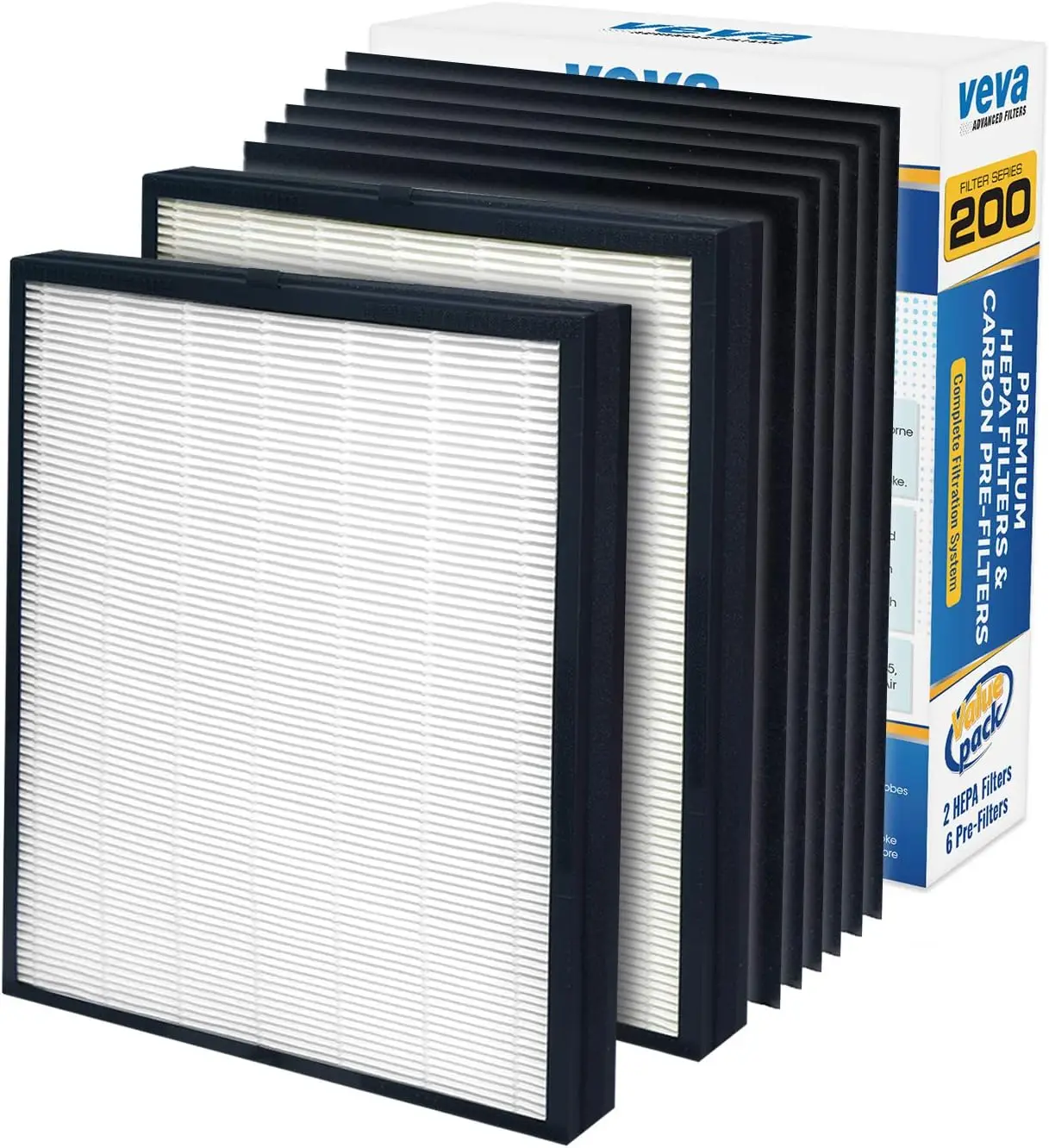 

Premium 2 HEPA Replacement Filter Pack with 6 Activated Carbon Pre Filters to Stop Smoke Odor Dust for Blueair 200/300 Series Mo
