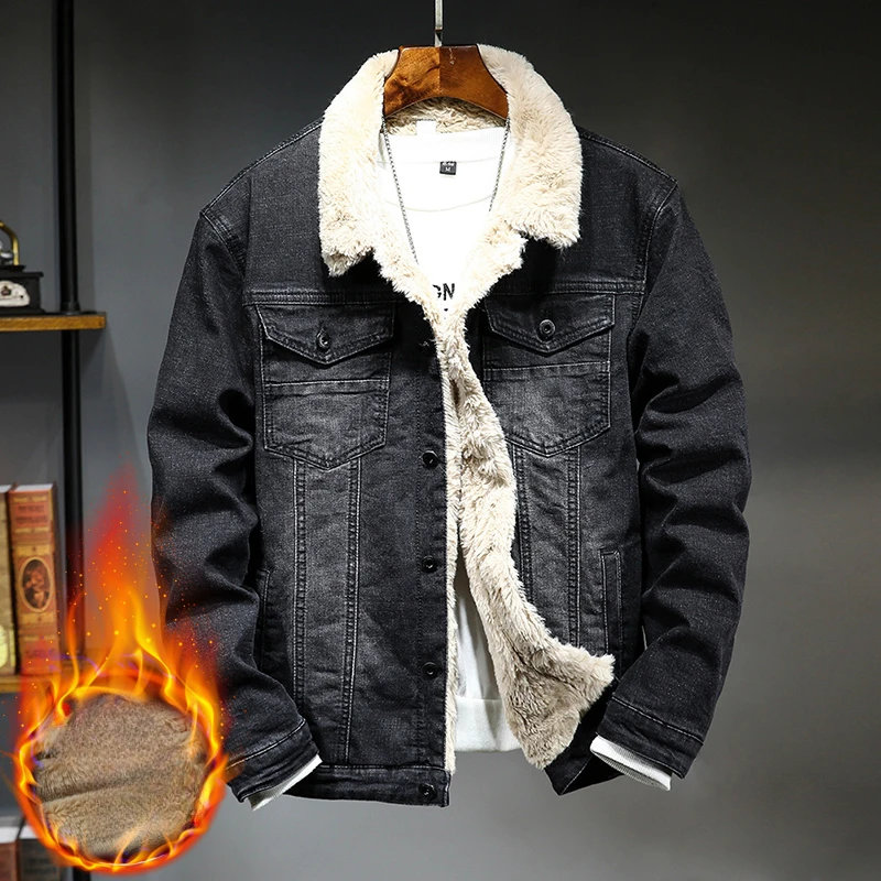 

Winter Thick Plush Men's Denim Jacket Outerwear Slim Fashion Classic Style Thickened Warm Windproof Male Fleece Jean Coat