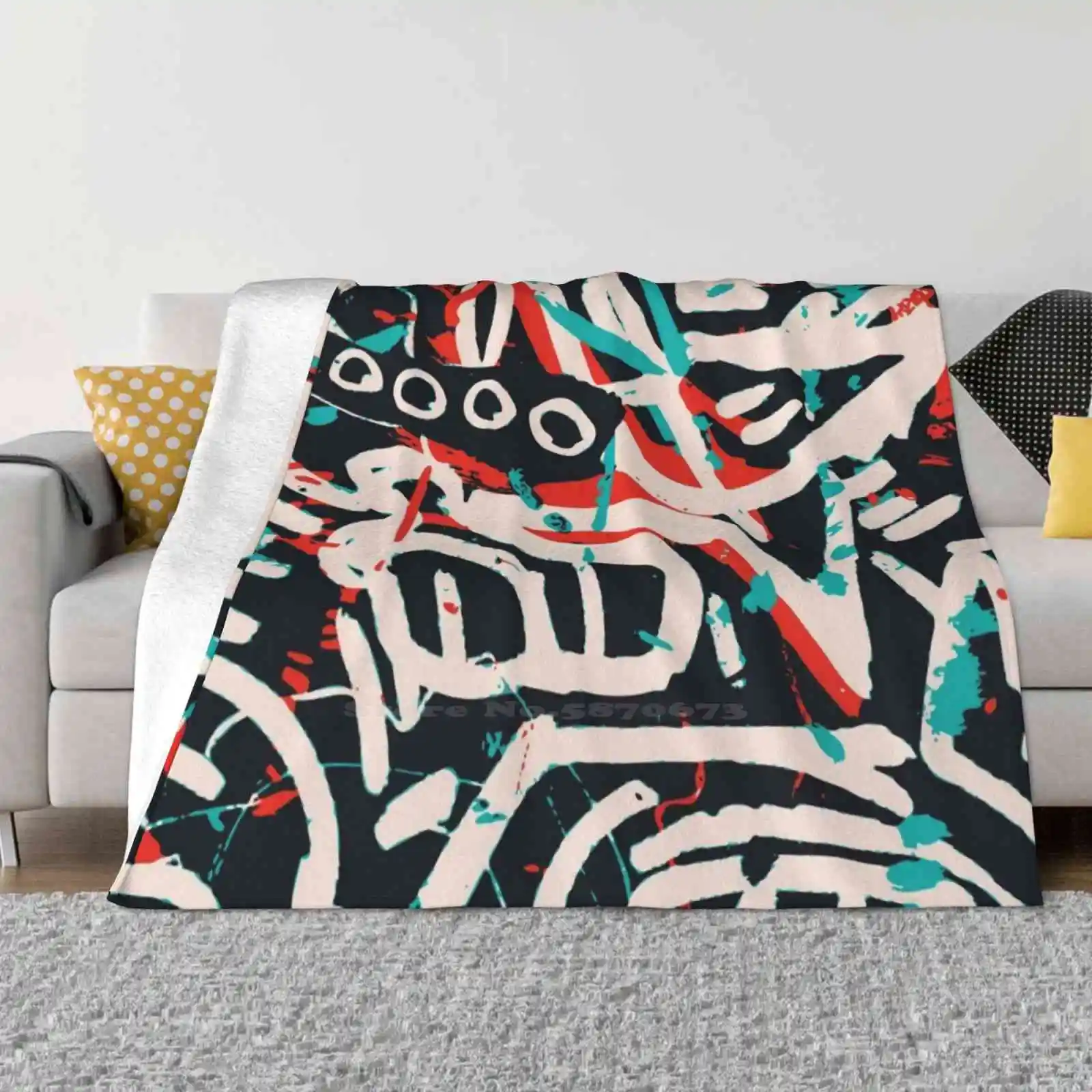 Street Art Graffiti Pattern Ink And Posca New Selling Custom Print Flanella Soft Blanket Street Art Graffiti Posa Black