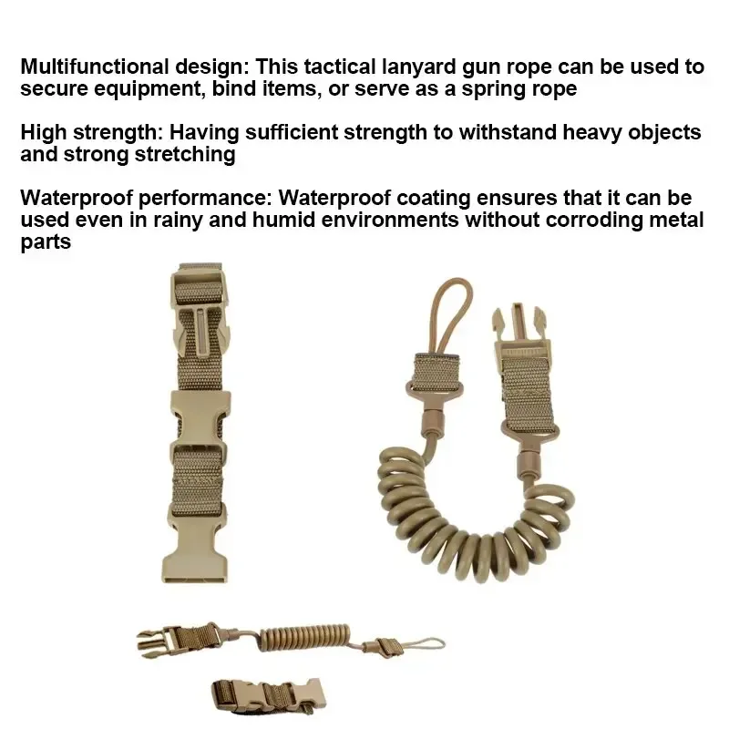 Military Tactical Lanyard Multi-purpose Spring Lanyard Pistol Secure Rifle Sling Strap Shooting Hunting Gun Accessories elastic lanyard rope
