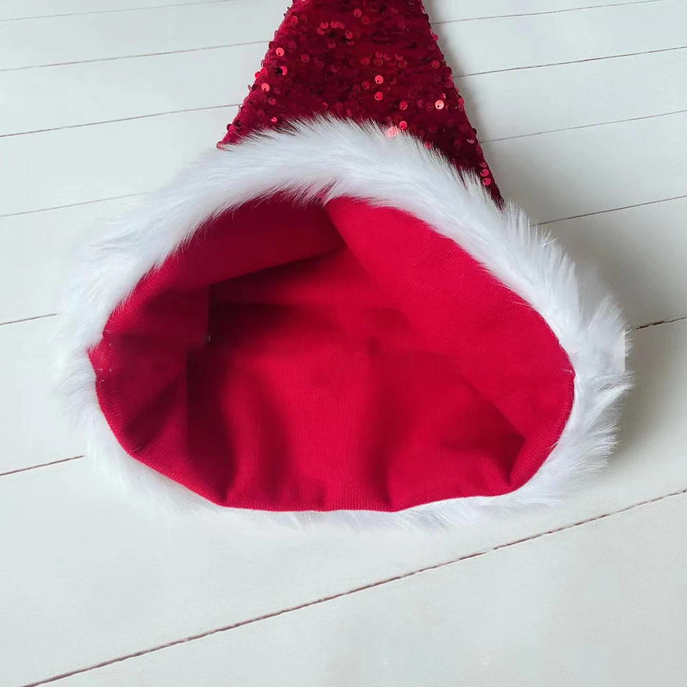 Men and Women Sequined Plush Christmas Hats Red and Green Navidad New Year Children's Gifts Christmas decorations Caps New