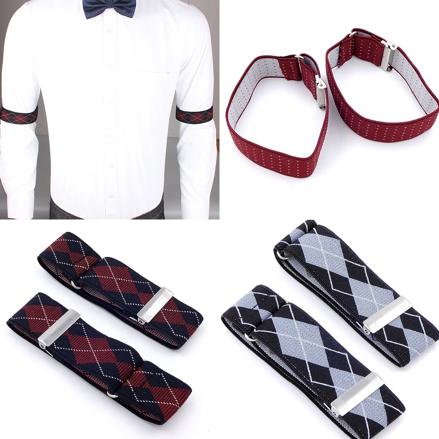 Men Business Elastic Adjustable Shirt Sleeve Cuff Holder Garter Strap Arm Band Sleeve Bracelet Anti-Slip Cuff Holder Armband