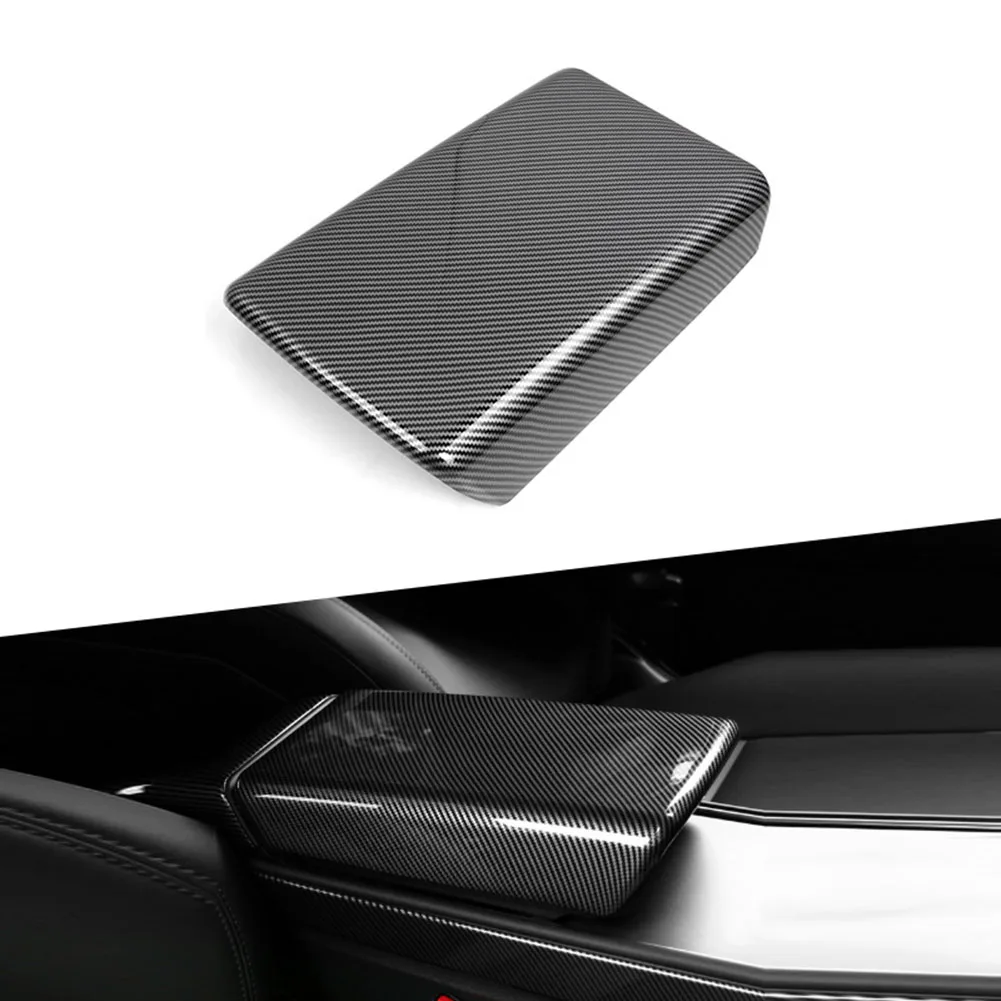 For Tesla Model 3 Model Y Carbon Fiber ABS Center Storage Armrest Cover Trim Protector Inner Accessories