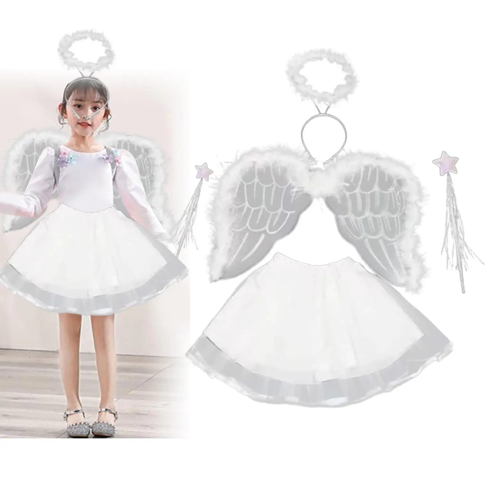 Traje de anjo para meninas, vestuário infantil, princesa Tutu, saias para fingir jogar, performance de palco