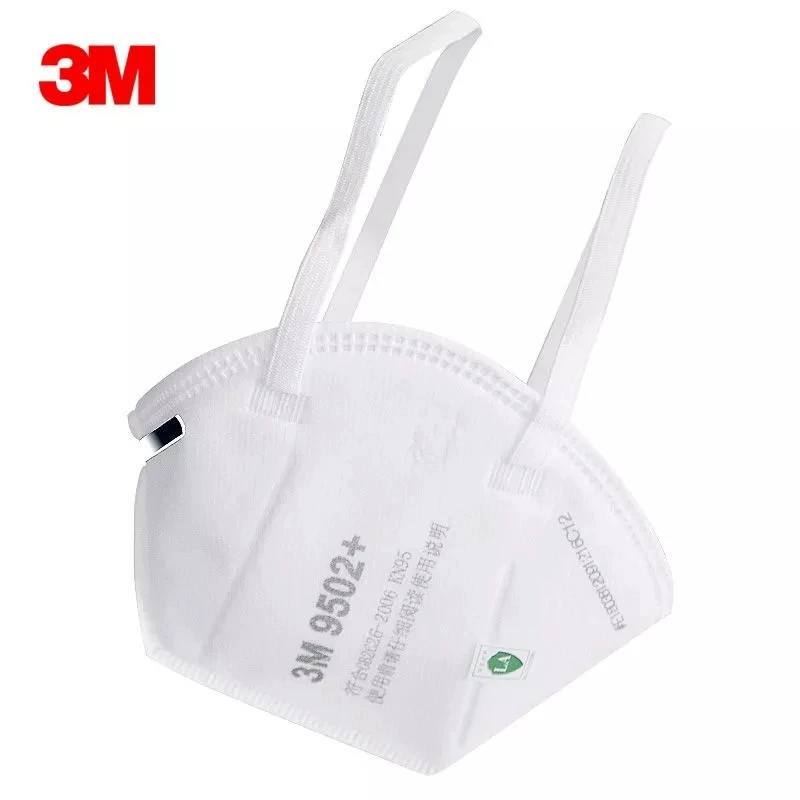 Masque FFP2 3M 9501+ vu de face, avec ses plis et son pont nasal en mousse.