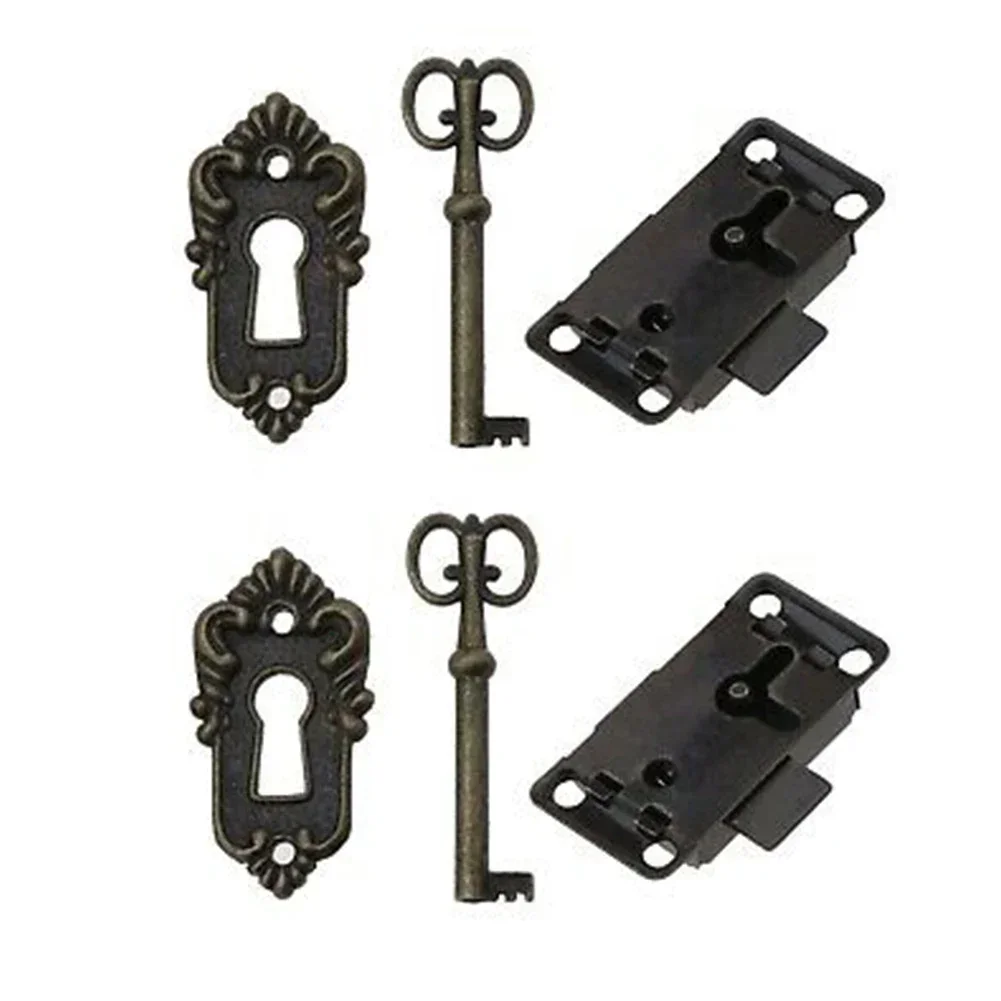 Cabinet Door Locks Drawer Lock 3-piece Set Jewelry Cabinet Antique Lock Wooden Door Locks Furniture Antique NE