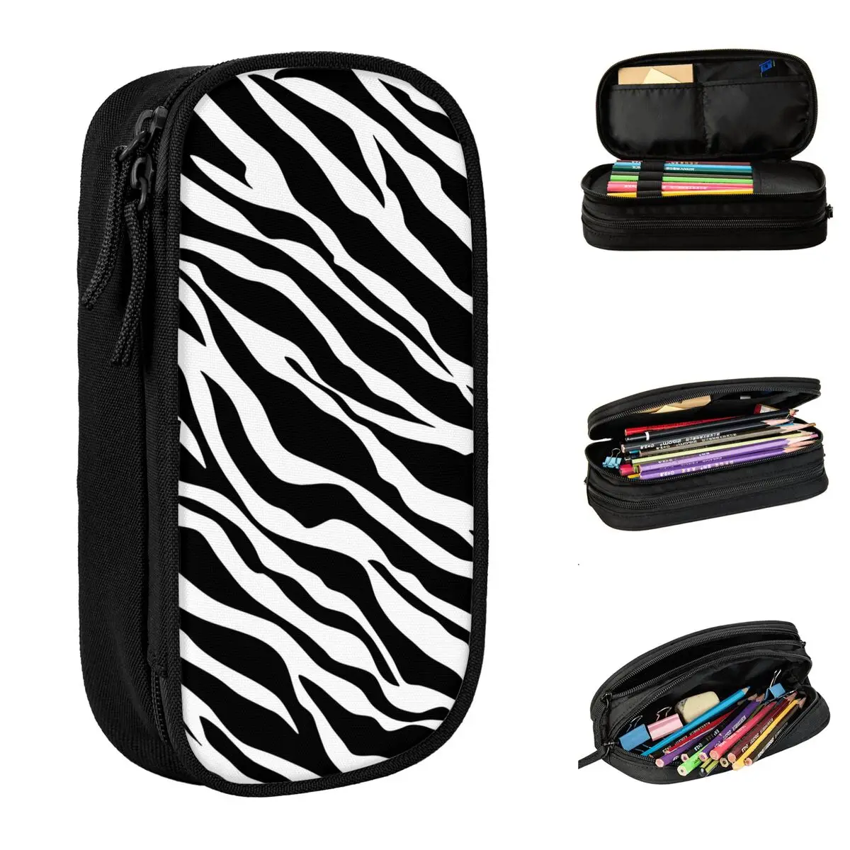 

Horse Zebra Pattern Print Pencil Cases Black White Pencilcases Pen Holder Large Storage Pencil Bags School Supplies Stationery