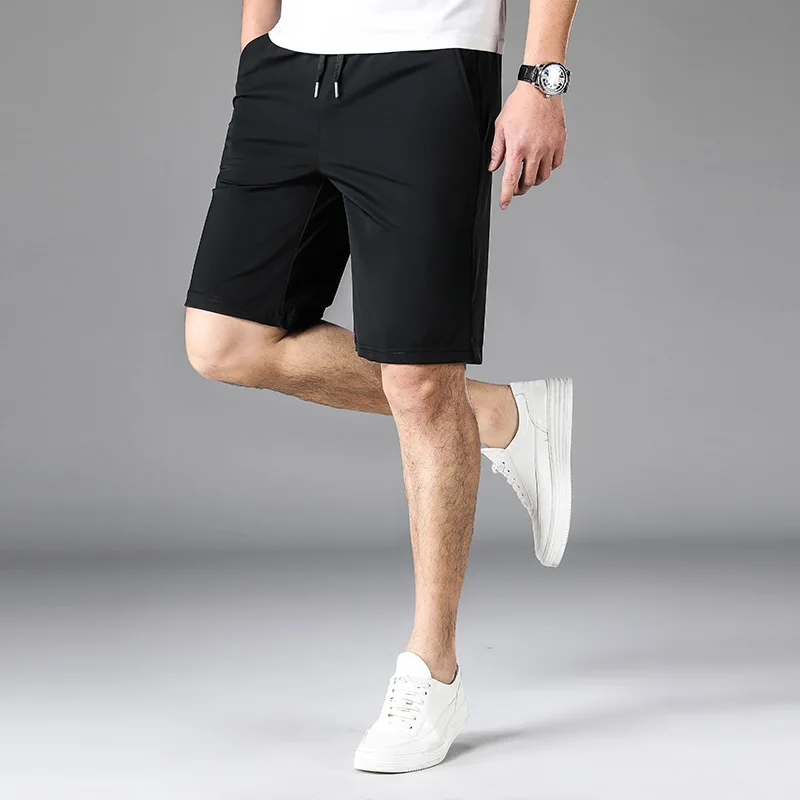 Fashion Summer Thin Knee Pants All-match Solid Color Men's Clothing Straight Sports Mid Waist Elastic Drawstring Casual Shorts