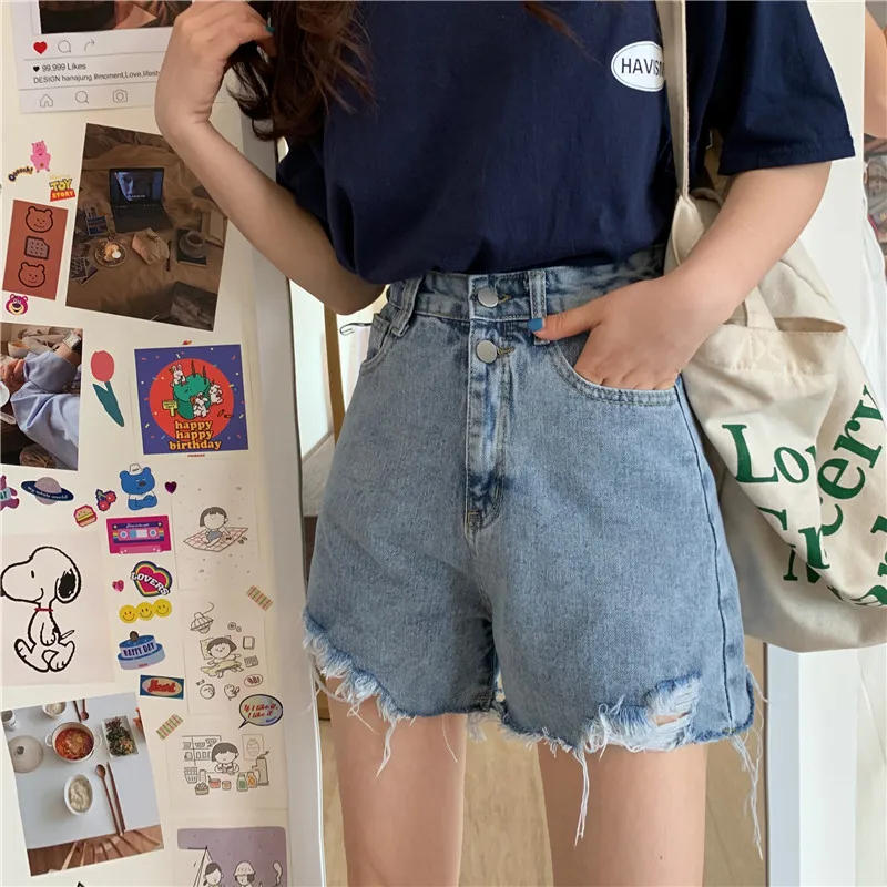 2021 Summer New High Waist Jeans Shorts Women Loose Thin A-line Wide Leg Pants Hot Pants Button Tide Fashion Denim Shorts Female zara shorts