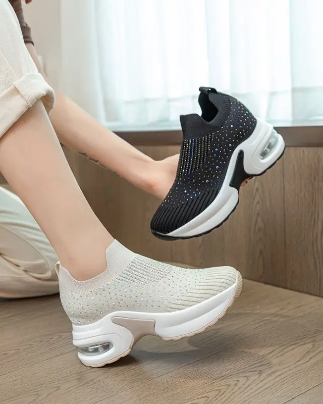

Shoes For Women 2023 New Trends Mesh Casual Increased Platform Sneakers Female Slip-on Vulcanized Shoes With Rhinestone B1-20