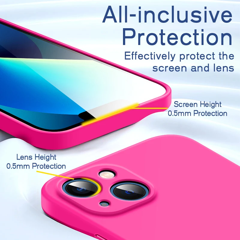 Square Solid Color Liquid Silicone Case For iPhone 15 14 13 11 12 Pro Max Mini 14 Plus XR X XS Max Shockproof Soft Cover funda