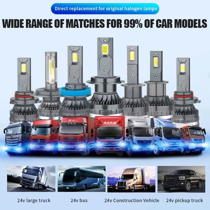 2개 24V H7 H1 H4 H3 LED 트럭 헤드라이트 150W 파워 9005 9006 LED 24V 헤드라이트 트럭 30smd CANBUS LED 트럭 로리 라이트 6000K