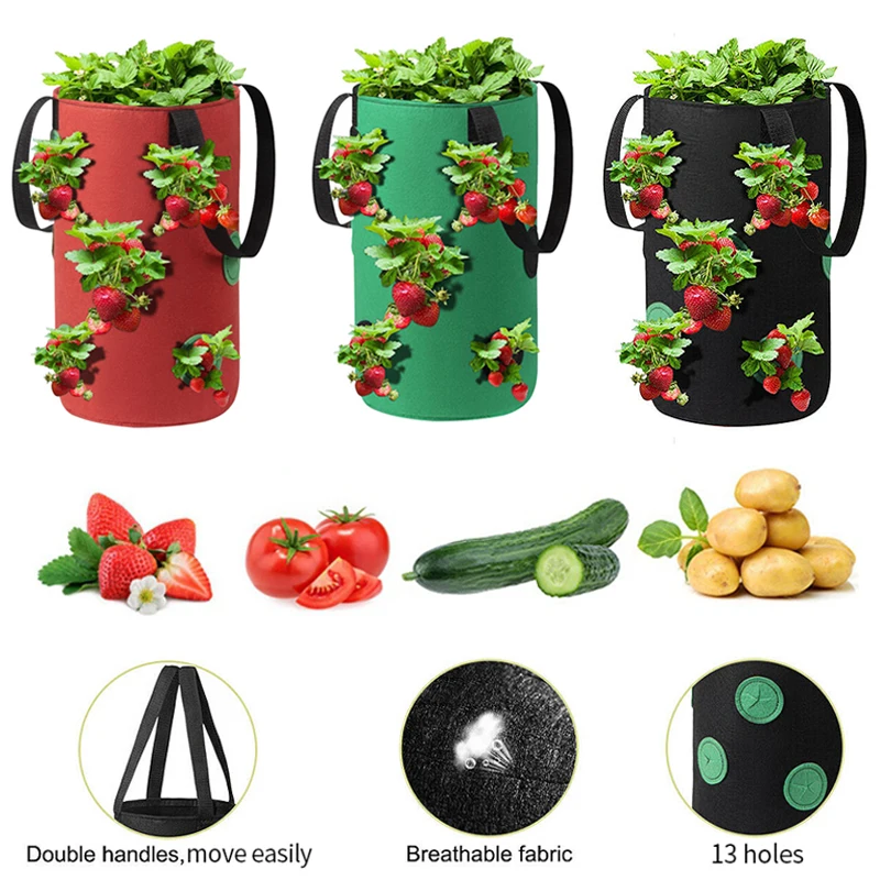 Garden Supplies Strawberry Grow Bag Hanging Felt Planter Pots Flower